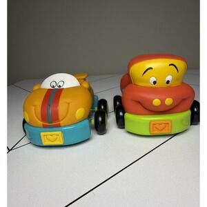 2 BATTAT Parents Pull Back and Go Cars Soft Vinyl Truck Race Car FMS 6+months